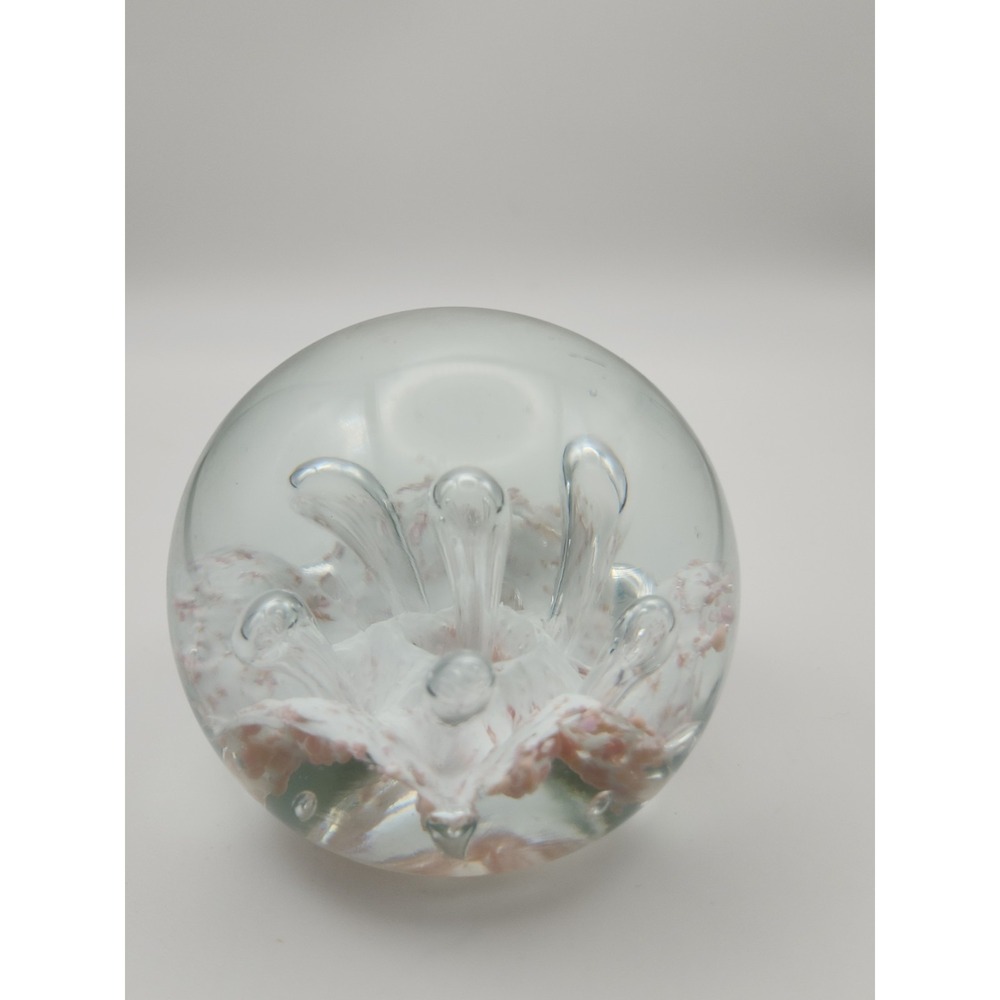 Vintage Art Glass Paperweight Pink & White Controlled Air Bubbles. 2.5"